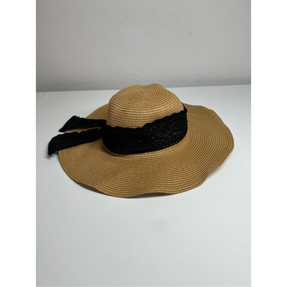 Vintage Women's 100% Straw Hat One Size Black Band in back with Bow